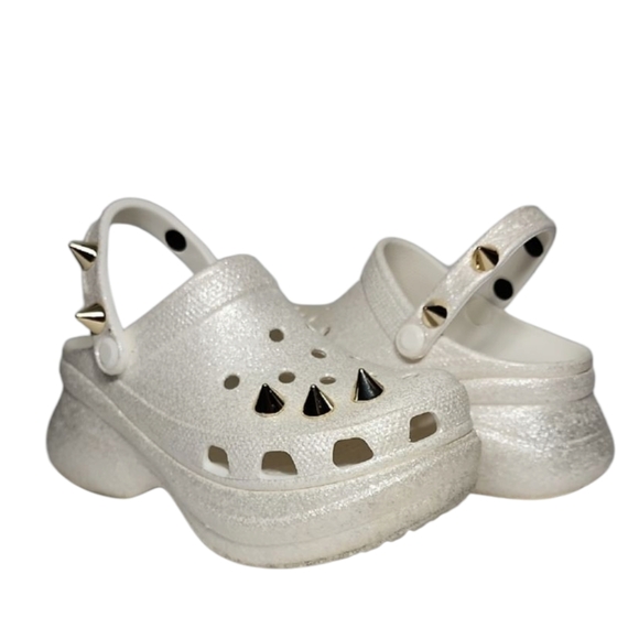 Crocs Women's  Classic Bae Glitter Stud Clog Platform‎ Wedge White Size W6 - Picture 1 of 16